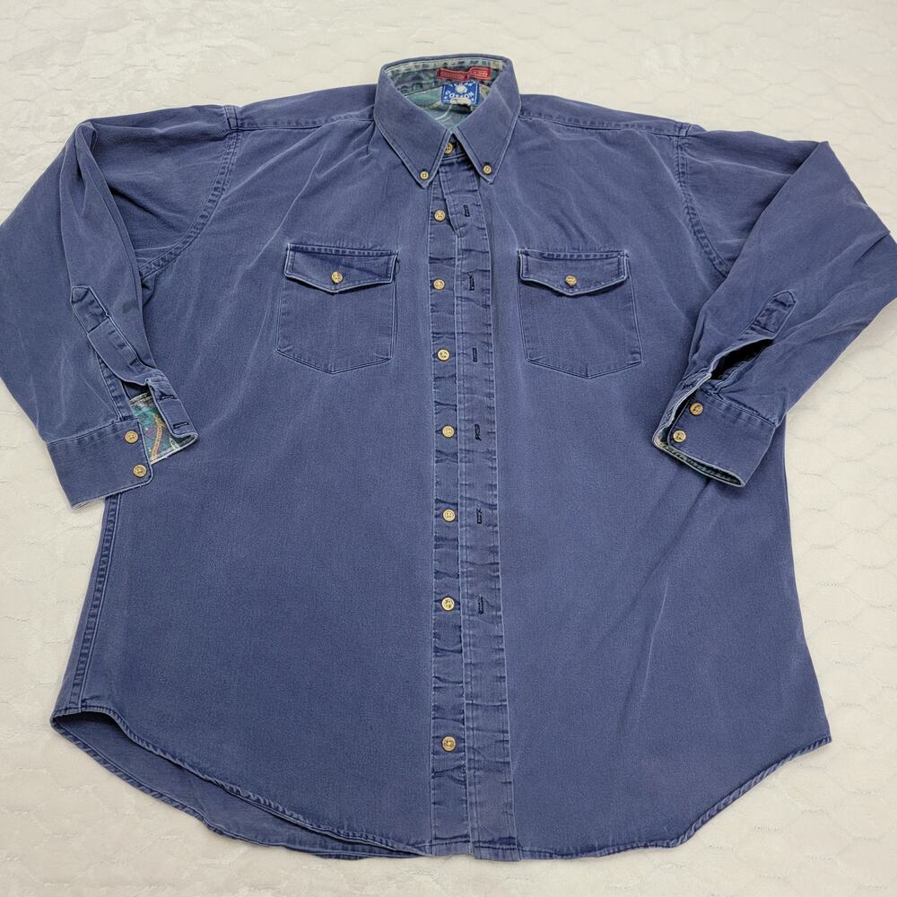 Texas Cotton Vintage 90s Western Shirt Blue XL Made in USA Paisley Trim Workwear